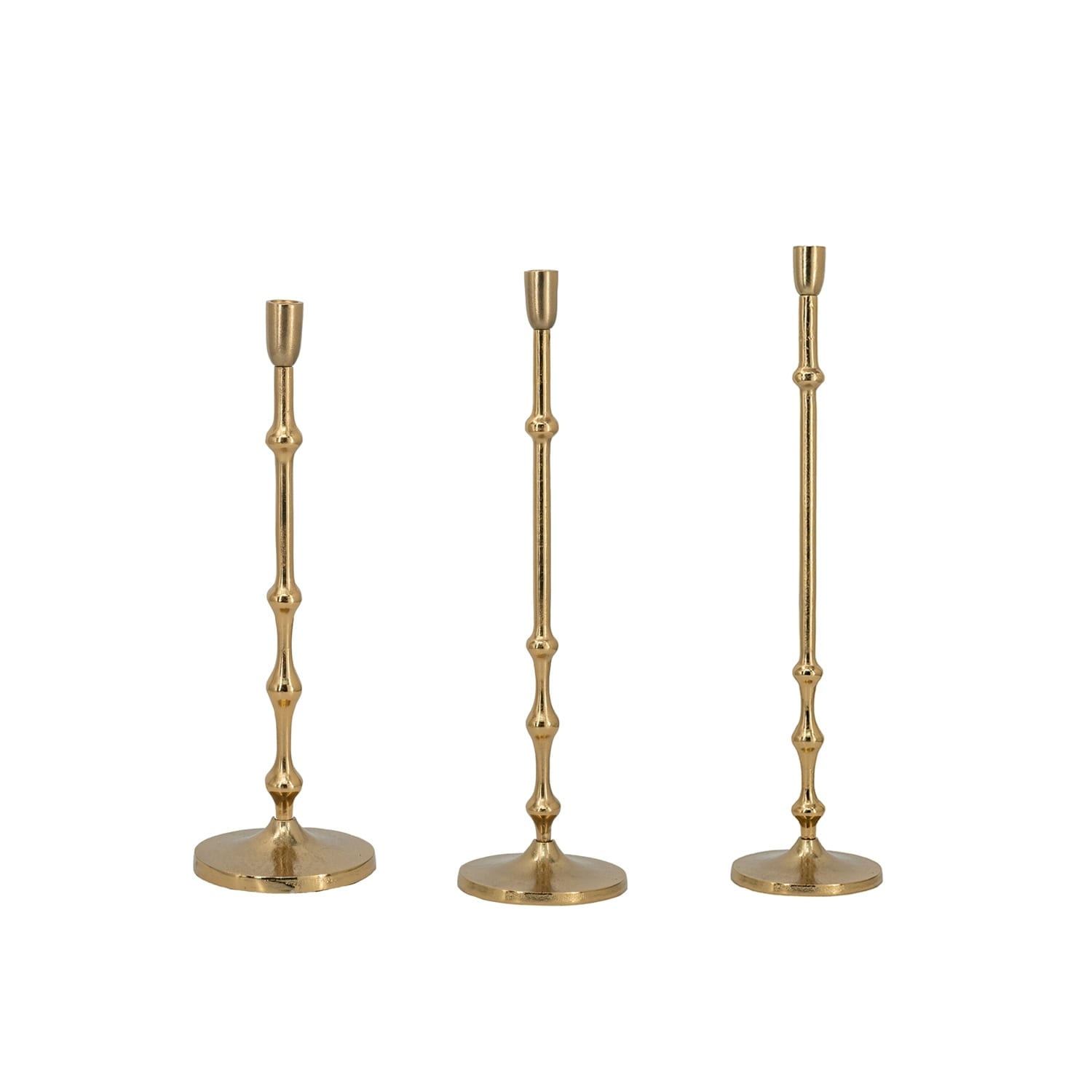 Slender Aluminum Taper Candle Holder with Bead Accents, Bronze, Set of 3