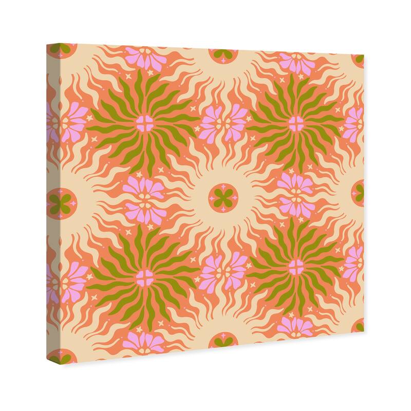 Wynwood Studio Canvas Abstract Art Deco FLoral II Pink and Army Green Bohemian & Eclectic Wall Art Canvas Print