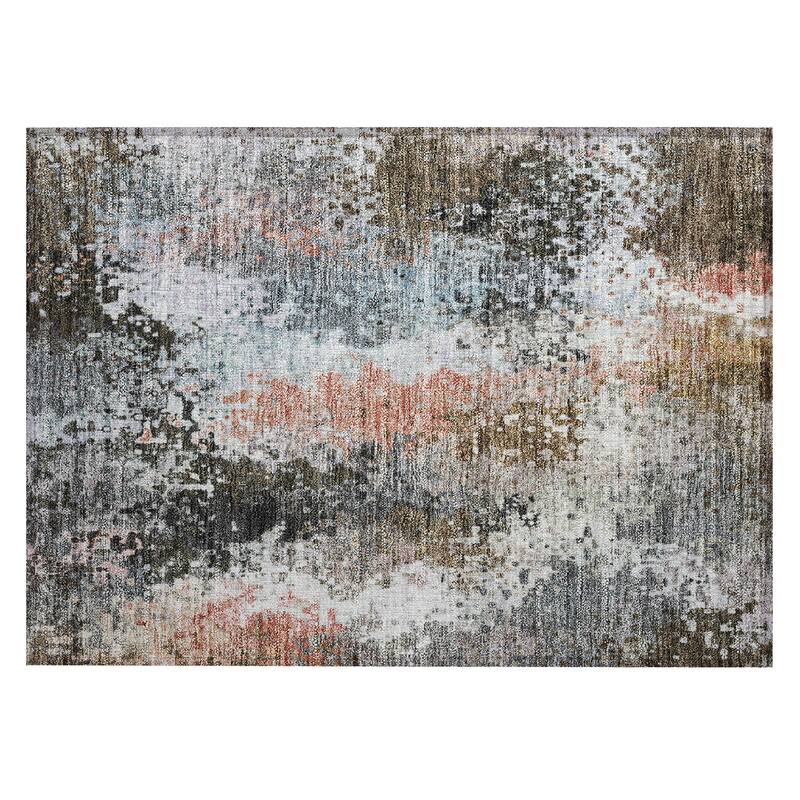 Machine Washable Indoor/ Outdoor Contemporary Abstract Chantille Rug