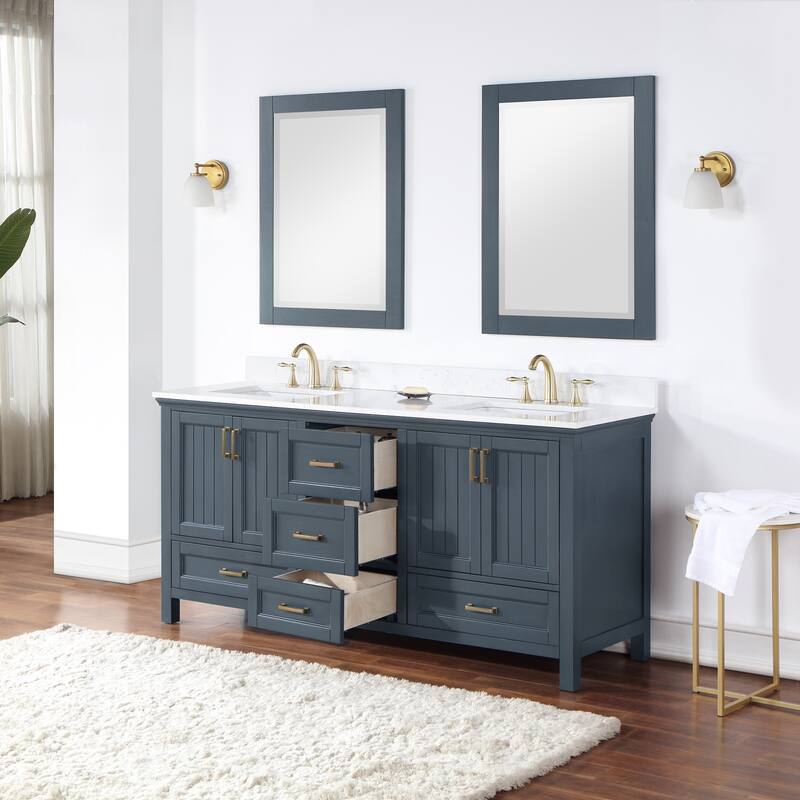 Altair Isla 72" Bathroom Vanity in Classic Blue with Countertop,with Mirror - 72 in.