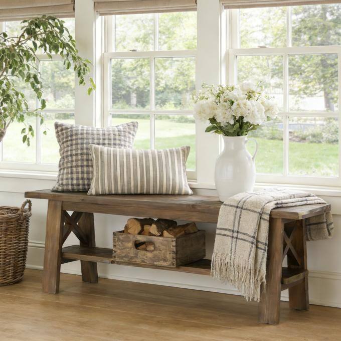 55" Solid Wood Entryway Shoe Bench, End of Bed Bench with Storage