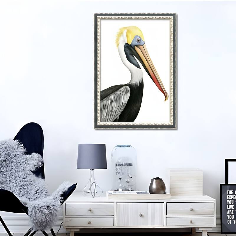 Set of 2 Pelican Bird Framed Wall Art - Replaceable Canvas Prints with Solid Wood Picture Frames, Modern Nature Wall Decor