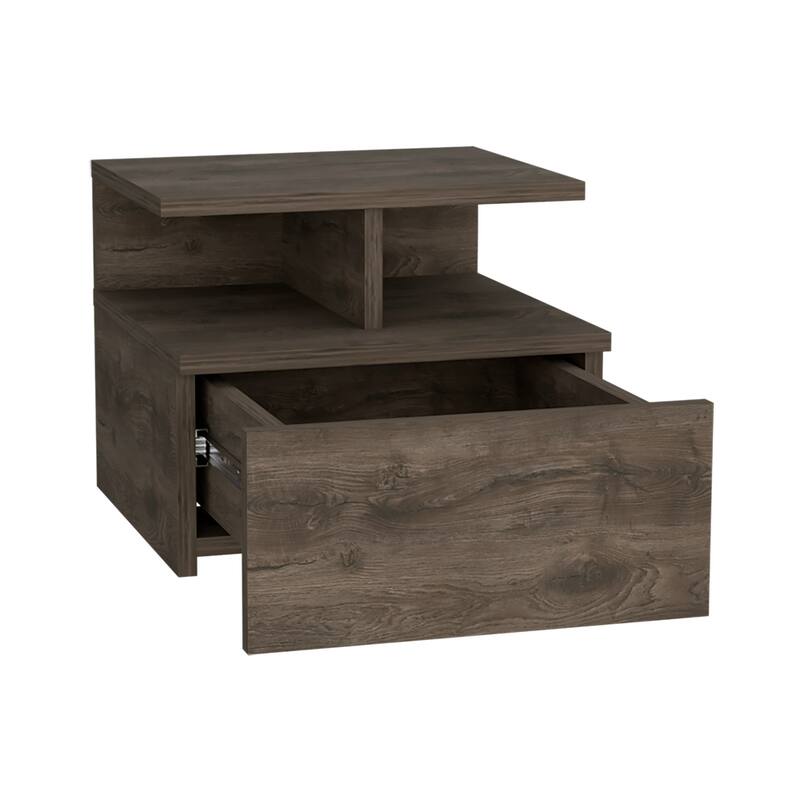 Wall-Mounted Nightstand with Drawer, Dark Walnut Finish
