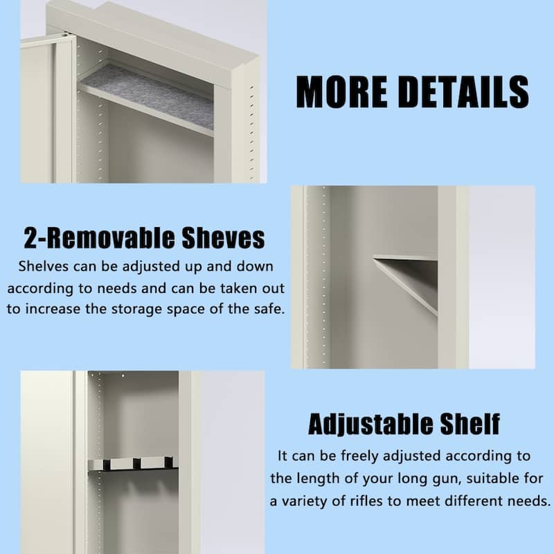 Beige In Wall Hidden Gun Cabinet, Gun Safe w/ Keypad & Adjustable Rack