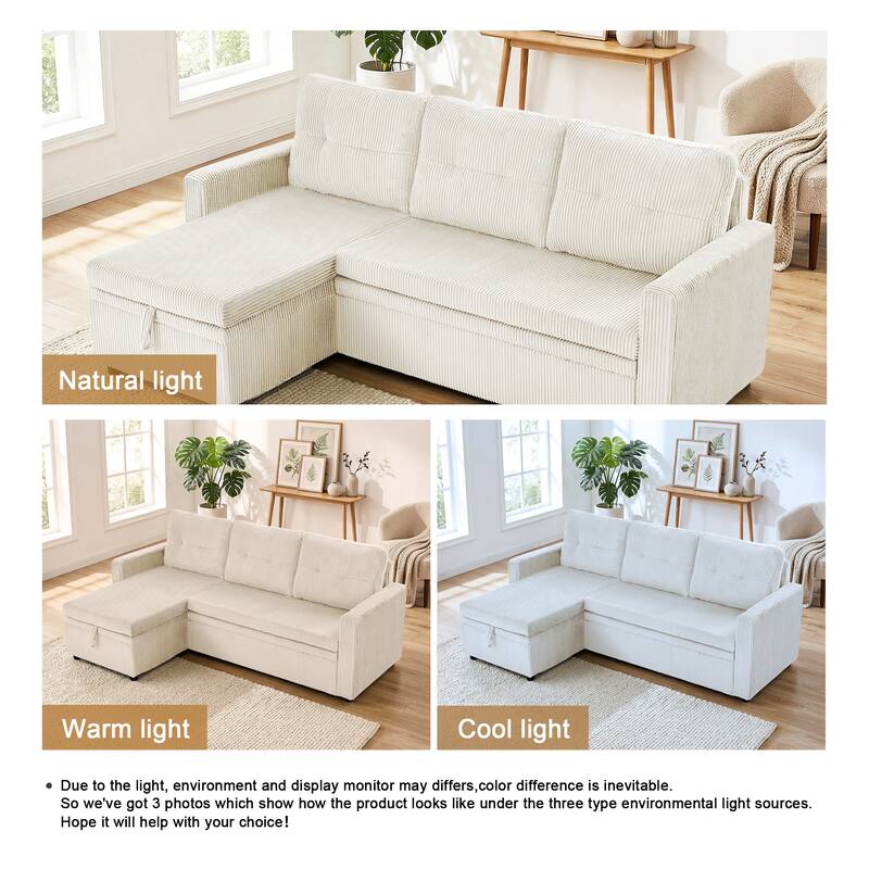 79" W L Shaped Reversible Convertible Pull Out Couch Bed Sleeper Sofa