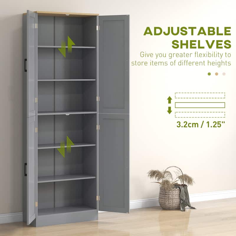 6-Tier Kitchen Pantry Cabinet with Adjustable Shelves and Recessed Doors Metal Handles - 23.5" W x11.75" D x 67.25" H