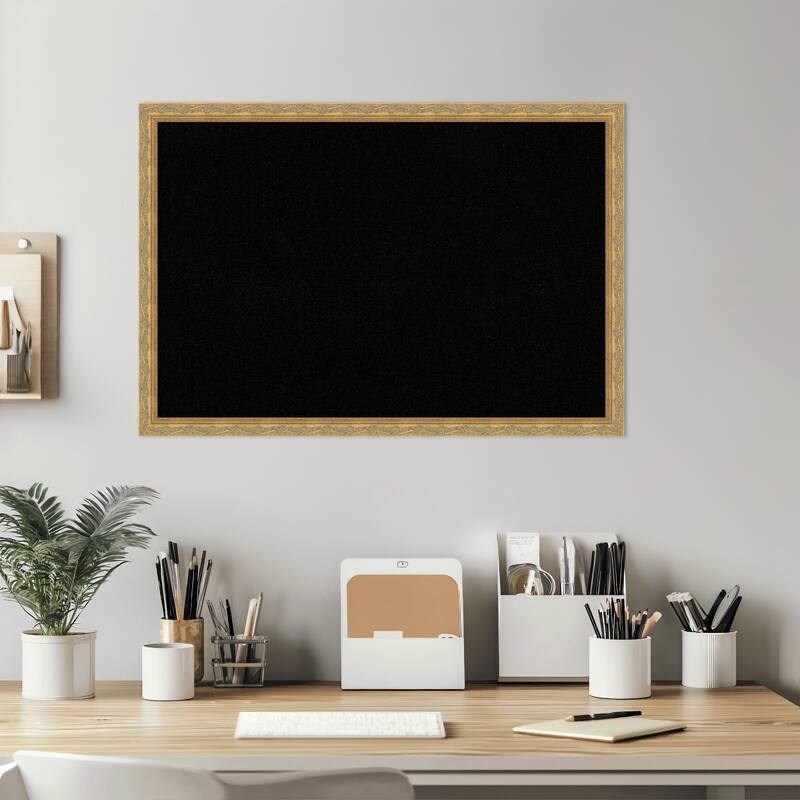 Mila Dark Gold Wood Framed Cork Board - Bulletin Board, Organization Board, Pin Board