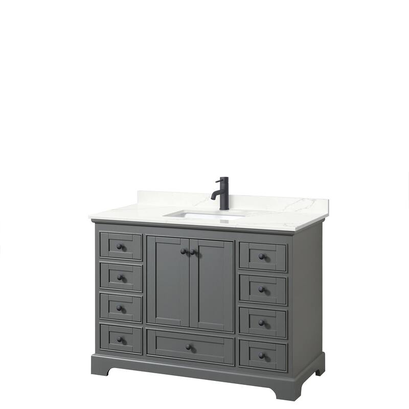 Deborah 48-inch Single Vanity, Quartz Top - Dark Gray, Black Trim, Giotto Quartz Top