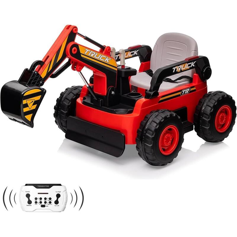 Kids Ride-On Electric Excavator Digger with Remote Control - Red