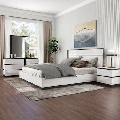 Furniture of America Conjira Modern 4-Piece White Wood Platform Bedroom Set