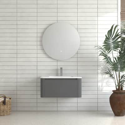 30" Wall Mounted Bathroom Vanity with Basin Floating Vanity Drawer Bathroom Cabinet with White Ceramic Integrated Basin