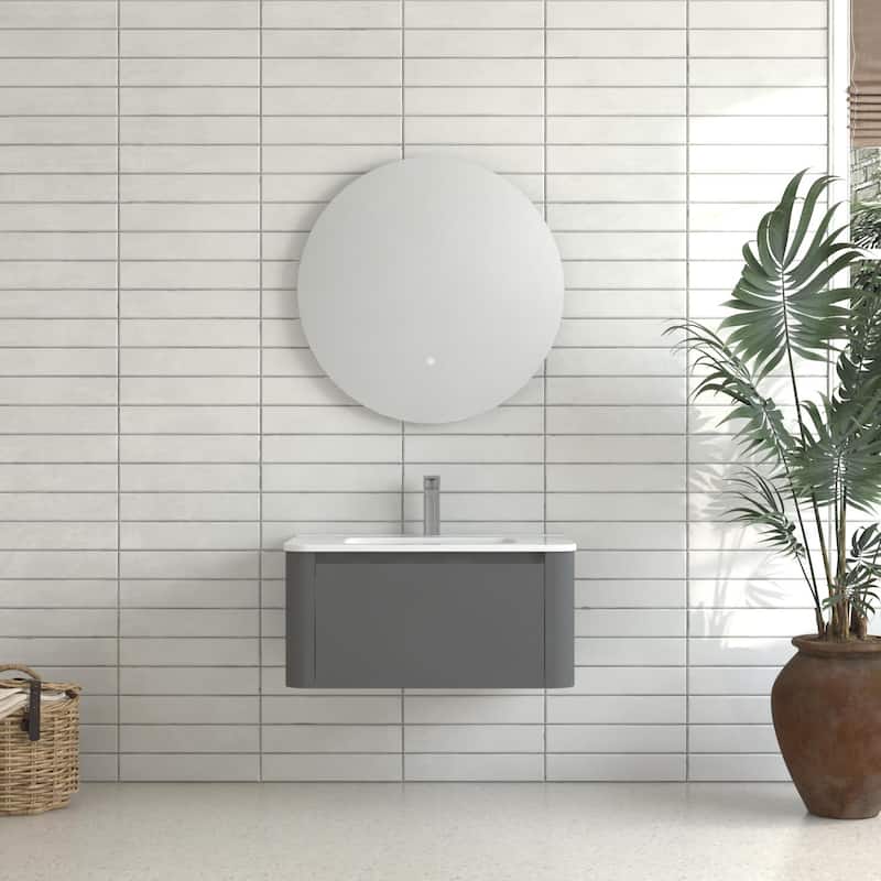 Wall Mounted Bathroom Vanity with Ceramic Basin