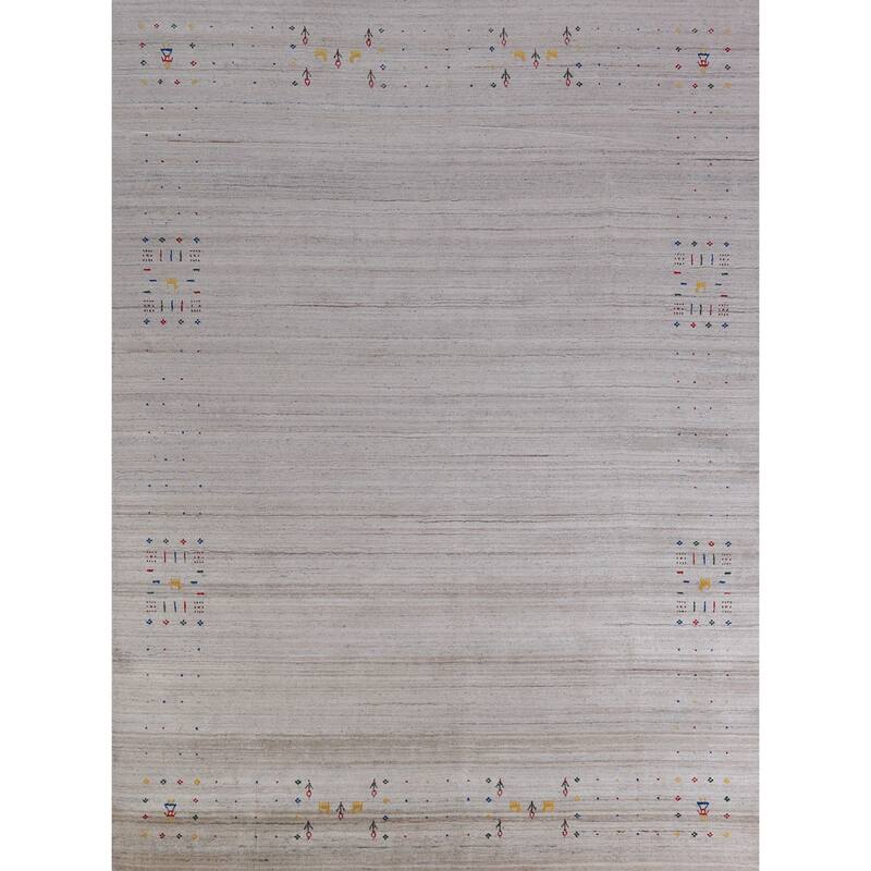Hand Knotted Oriental 100% Wool Carpet Tribal Animal Pictorial Greys & Charcoal Gabbeh Area Rug - 10' 1'' X 8' 1''