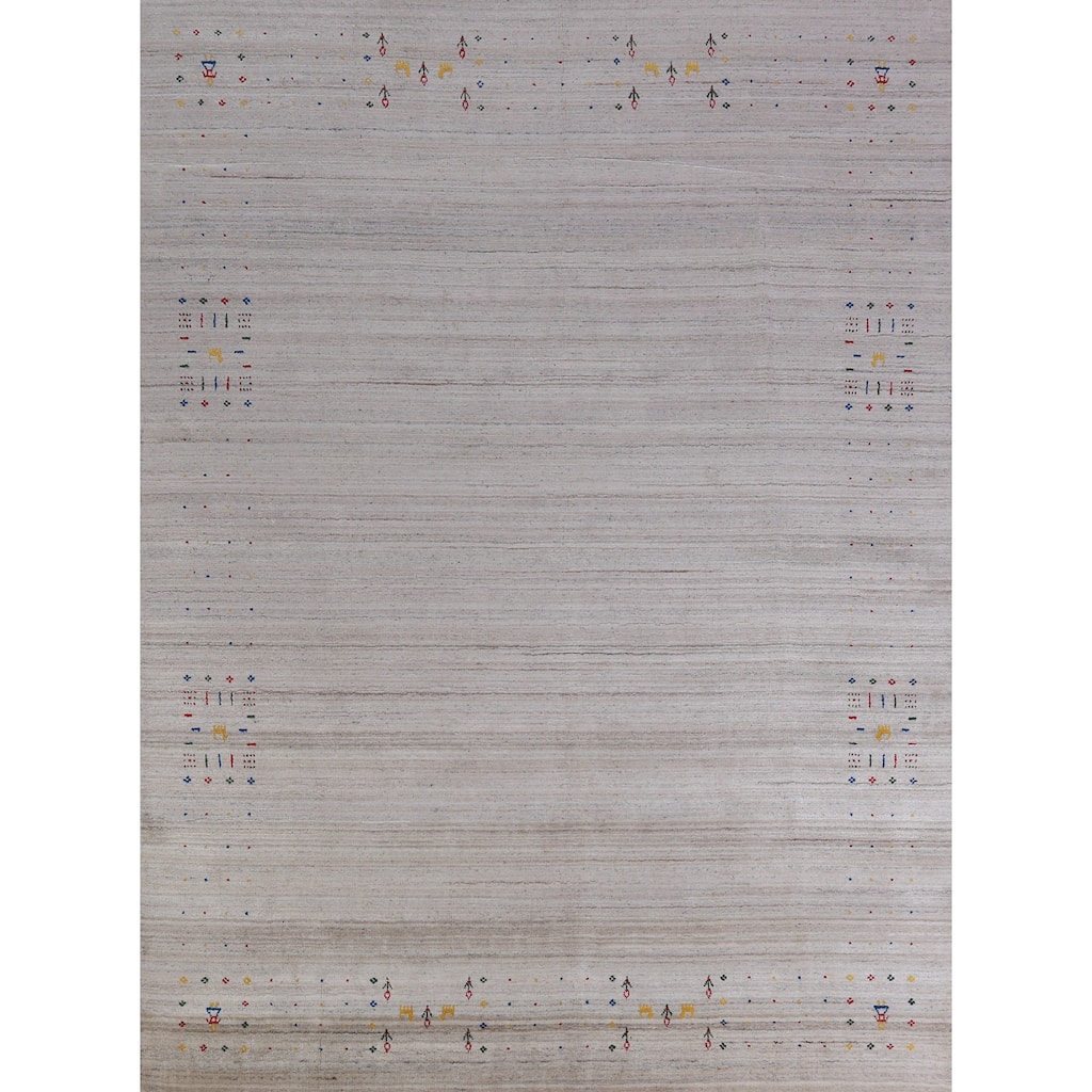 Hand Knotted Oriental 100% Wool Carpet Tribal Animal Pictorial Greys & Charcoal Gabbeh Area Rug - 10' 1'' X 8' 1''