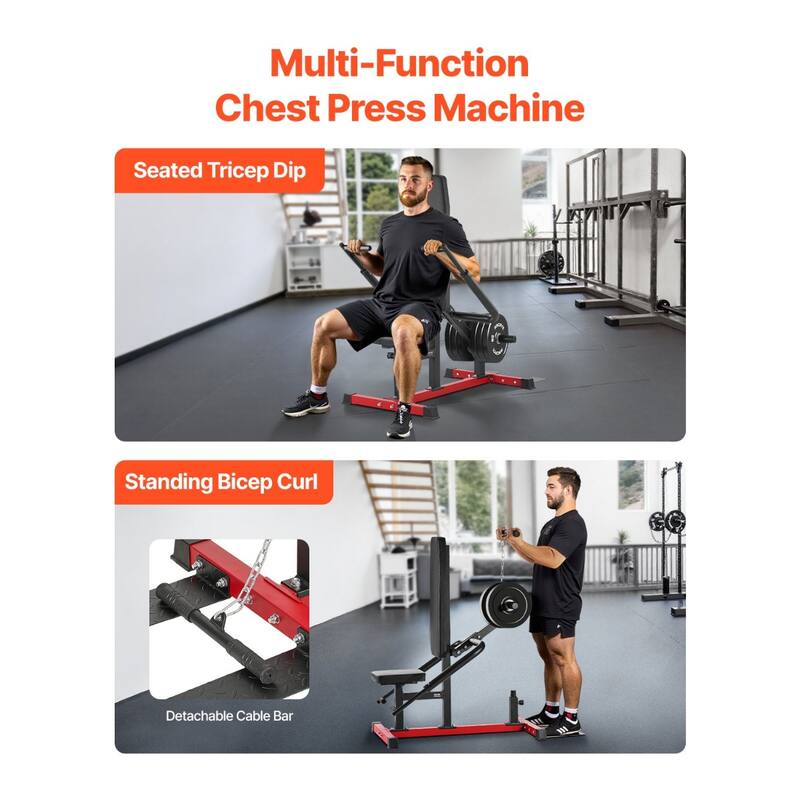 Black-Red Multi-Function Seated Dip Machine with Adjustable Grip Handles for Triceps Chest and Biceps - 55” x 27” x 51”