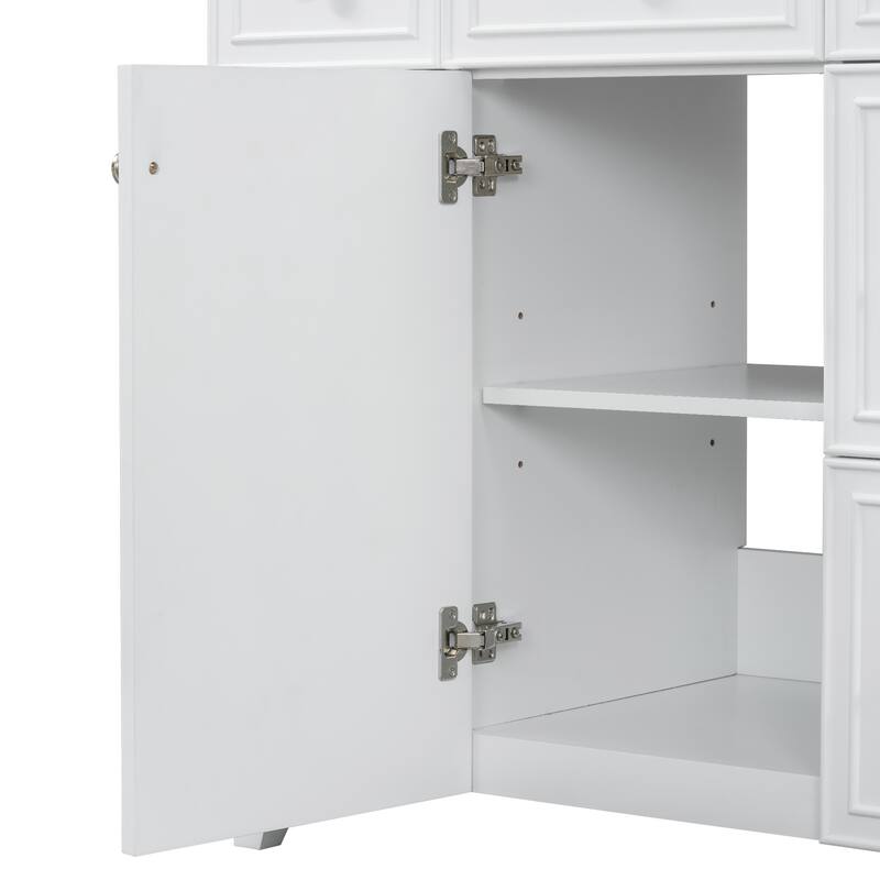 36 Inch Freestanding Bathroom Vanity with White Ceramic Basin and Door and Drawers