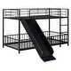 preview thumbnail 43 of 70, Metal Bunk Bed with Slide and Door, Twin Over Twin/Full Over Full Low Bunk Bedframe with Fence Guardrails and Ladder for 2 Kids