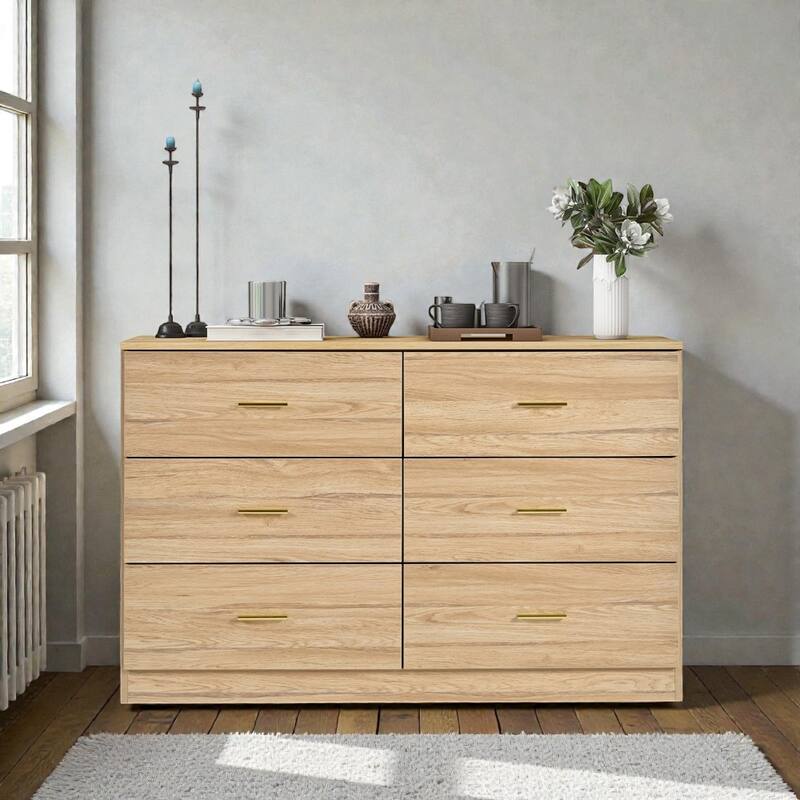 Modern 6 Drawer Dresser for Bedroom, Wide Chest of Drawers with Ample Storage, Sturdy Gloss Finish