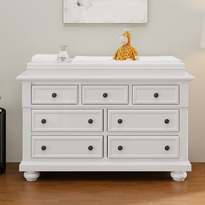 Solid Wood 7-Drawer Dresser with Changing Topper for Nursery