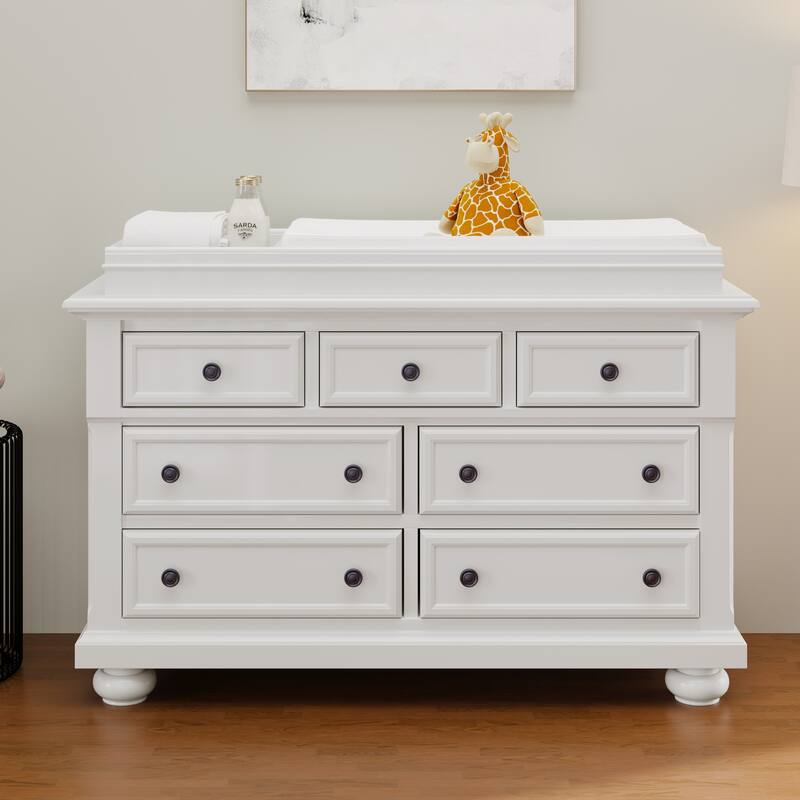 Solid Wood 7-Drawer Dresser with Changing Topper for Nursery