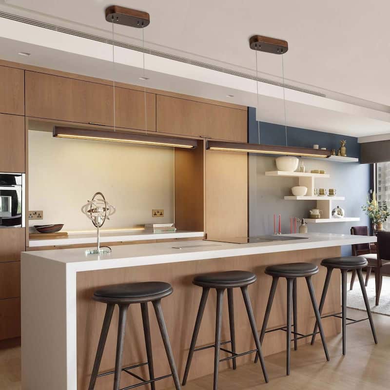 Starsky 1-Light Farmhouse Rustic Wooden Linear Pendant Integrated LED 3000K Kitchen Island Lights