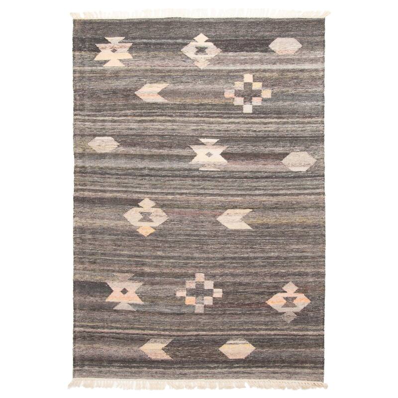 ECARPETGALLERY Flat-Weave Ankara FW Charcoal Wool Kilim - 5'1 x 7'7