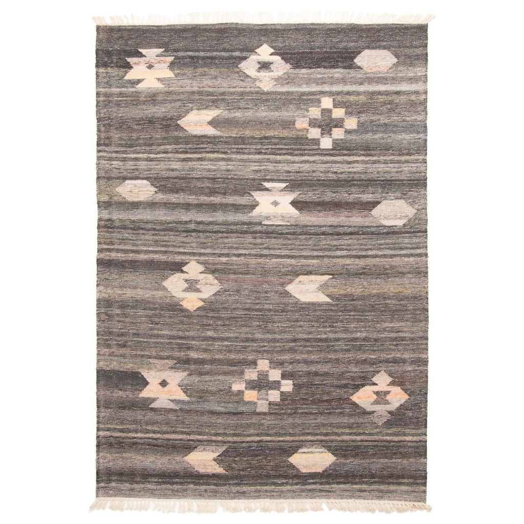 ECARPETGALLERY Flat-Weave Ankara FW Charcoal Wool Kilim - 5'1 x 7'7