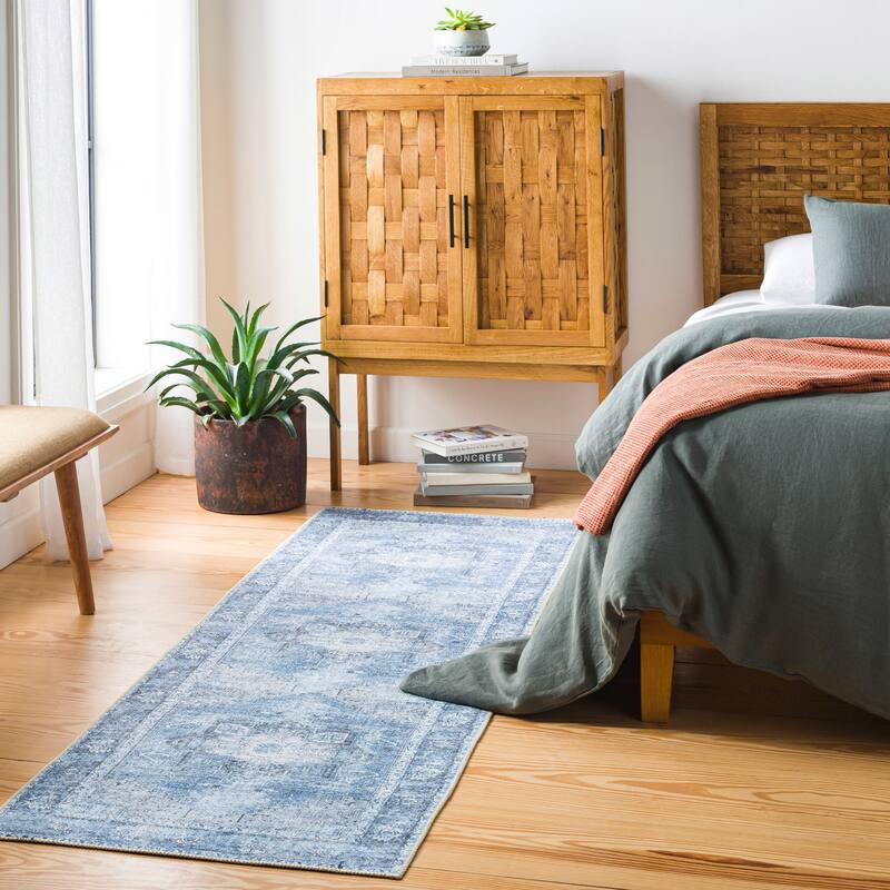 Livabliss Zakariya Vintage Medallion Machine Washable Area Rug - Denim/Taupe - 2' 7" x 7' 10"