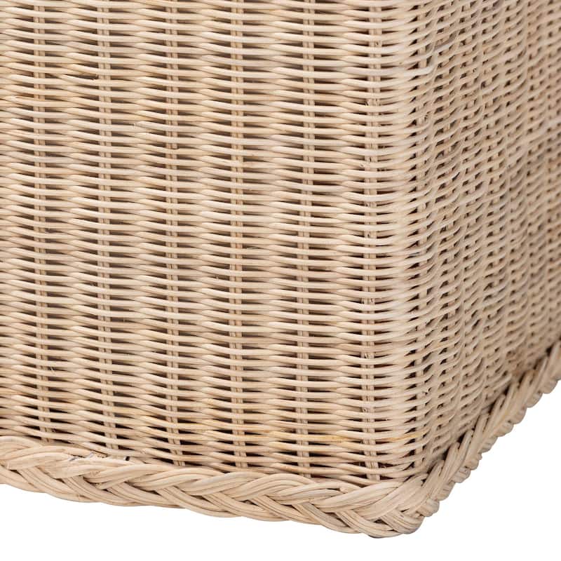 Barid Braided Natural Rattan Storage Bench with Lift-Top - Coastal Boho Chest for Bedroom or Living Room, Natural