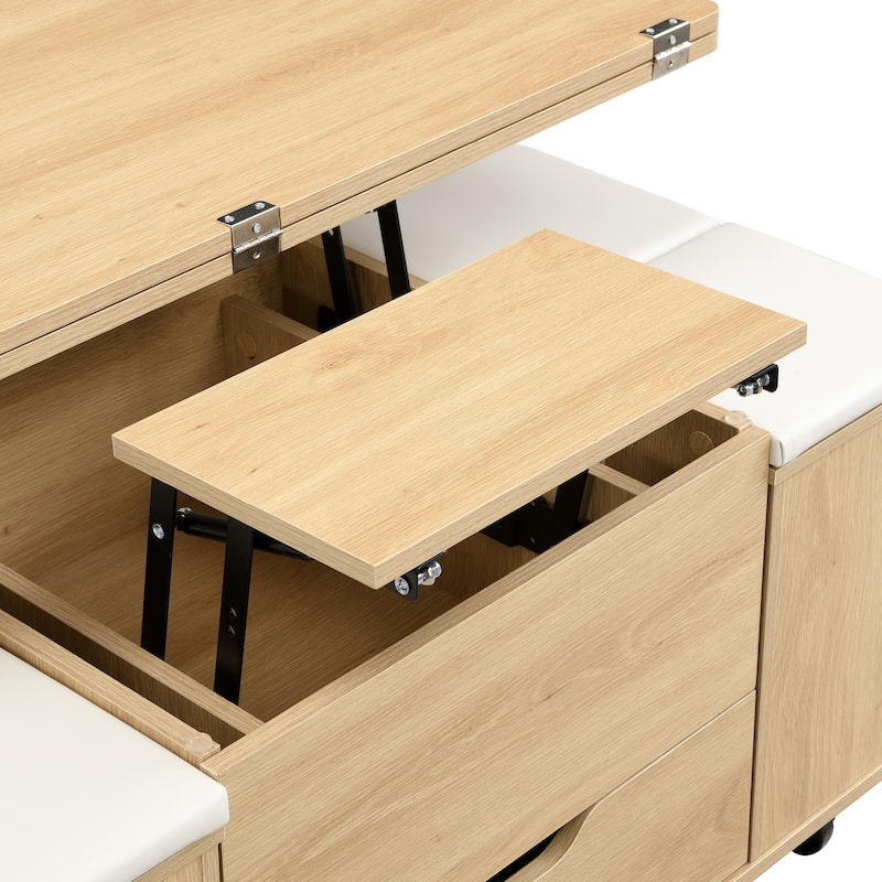 Christopher Knight Home - Calix Lift-Top MDF Coffee Table Set with 4 Stools and Smooth Locking Wheels