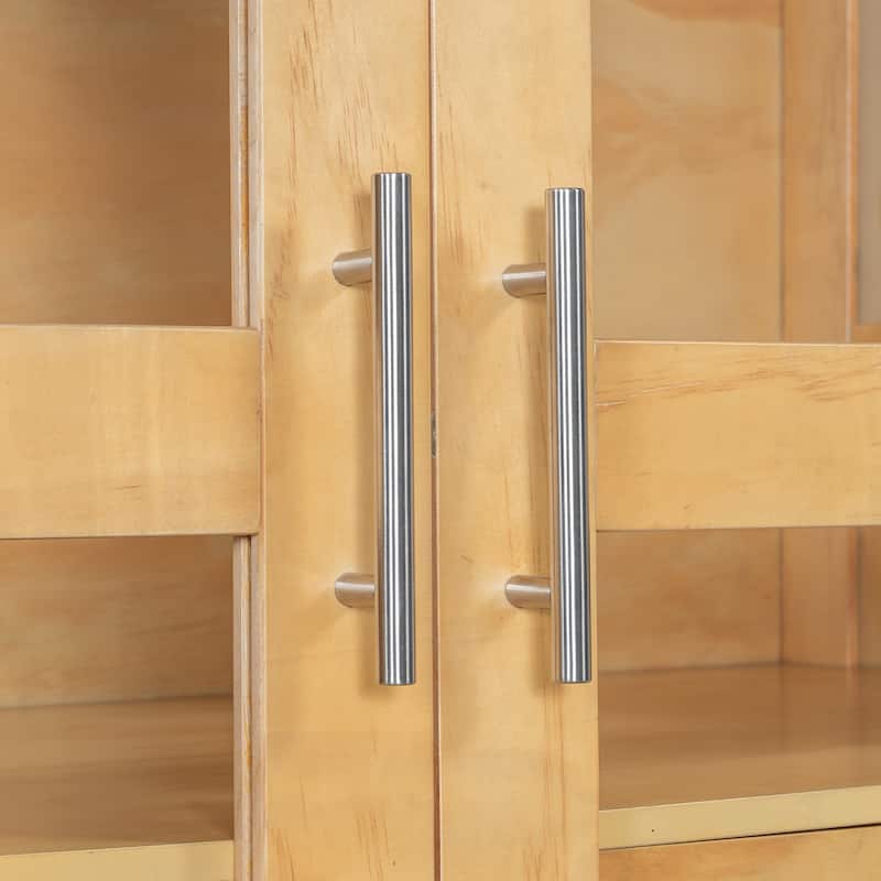 Pantry Cabinet with Glass Door, 2 Shelves & 4 Built-in Drawers, Kitchen Pantry Storage Cabinet, Freestanding Kitchen Cupboard