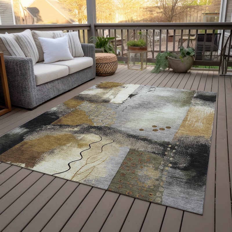 Machine Washable Indoor/Outdoor Modern Abstract Chantille Rug