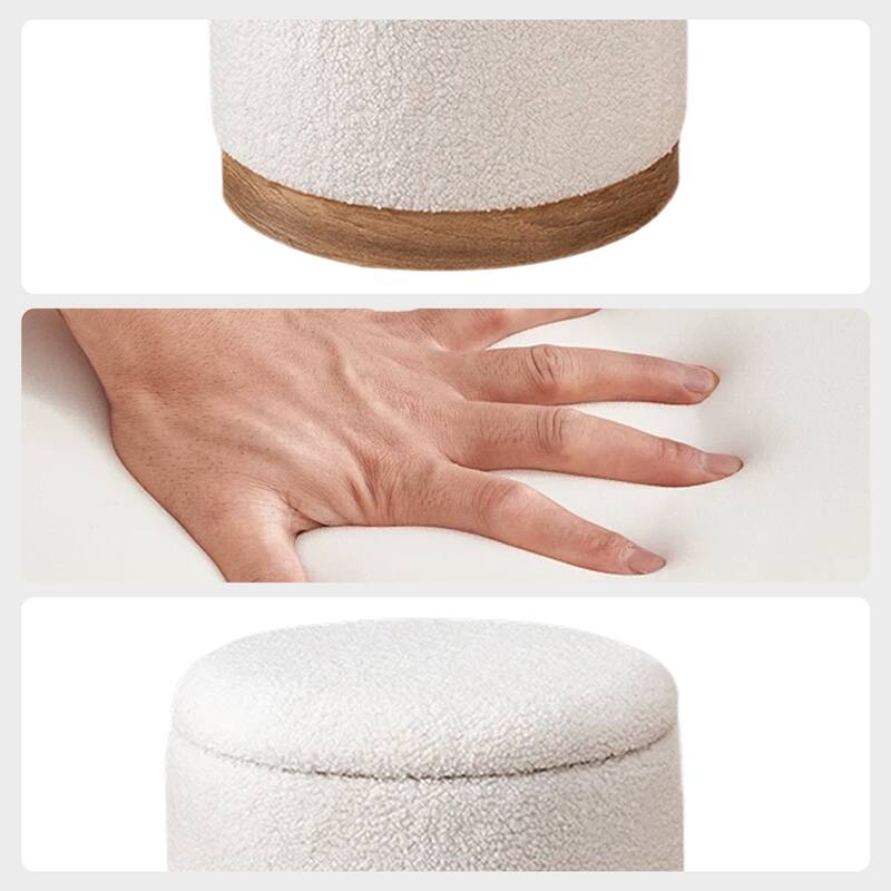 Adeco Velvet Round Storage Stool Gold Plating Base Storage Ottoman