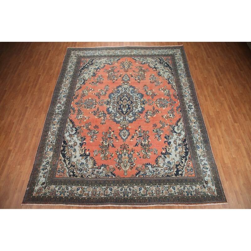 Hand Knotted Oriental 100% Wool Carpet Traditional Floral Coral Hamedan Area Rug - 13' 1'' X 10' 3''