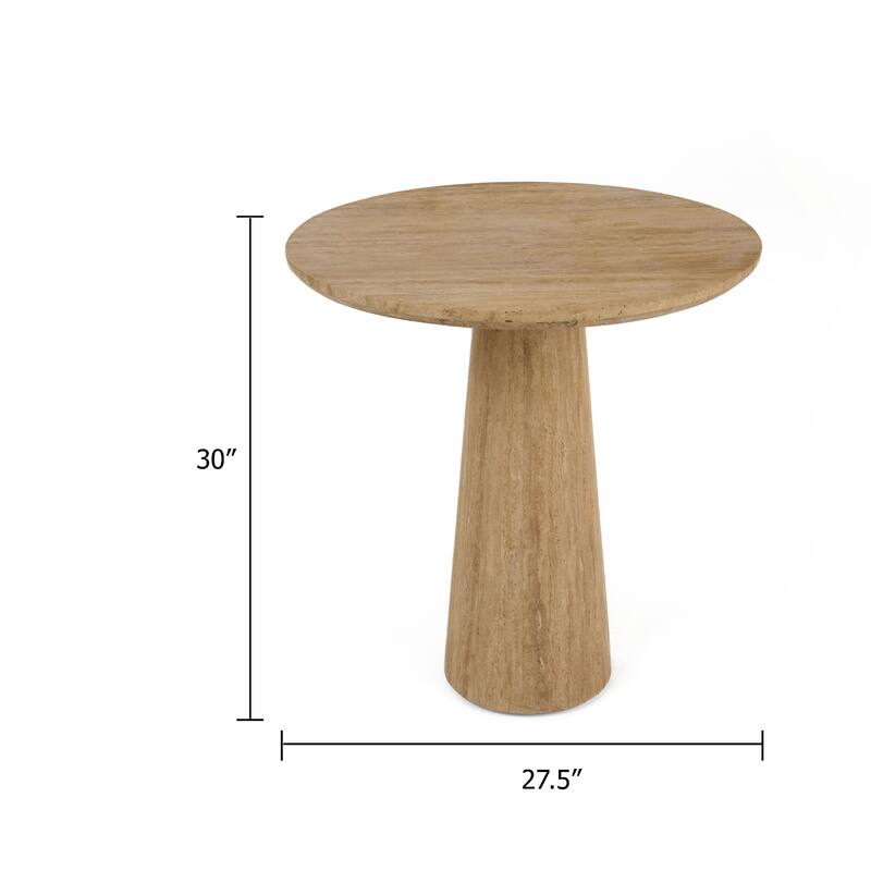 Cid Elma Breakfast Dinette Table, Beige Travertine Marble, Round 28 Inch