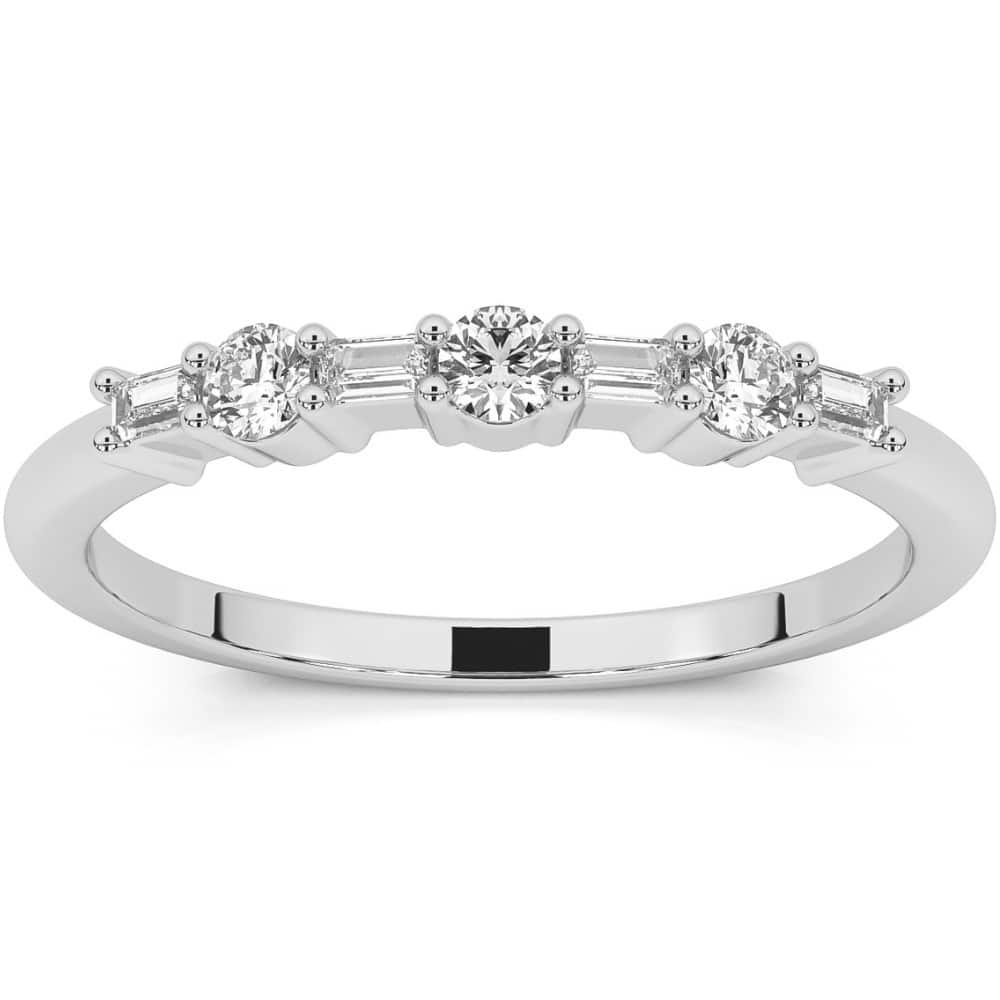 1/4Ct Baguette & Round Diamond Wedding Ring Stackable Band Gold Lab Grown