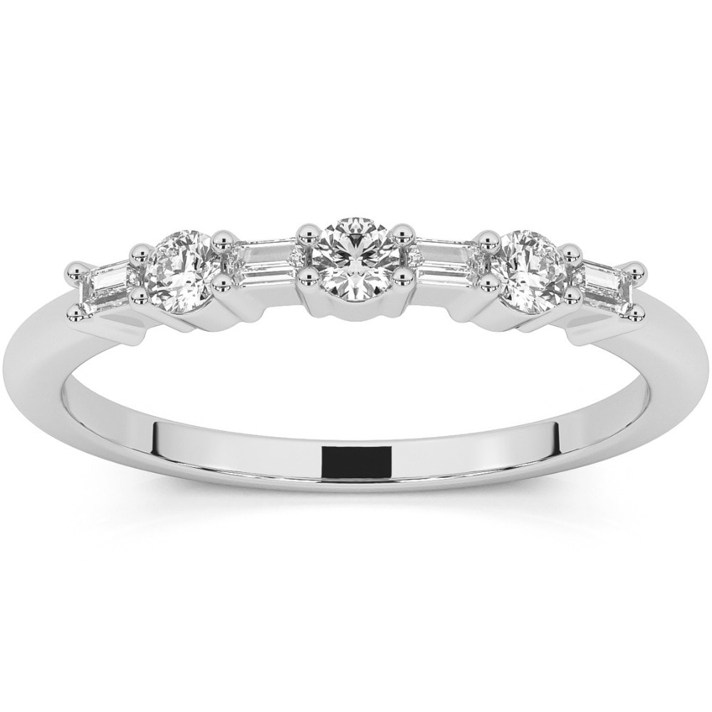 Bliss Diamond 1/4Ct Baguette & Round Diamond Wedding Ring Stackable Band Gold Lab Grown