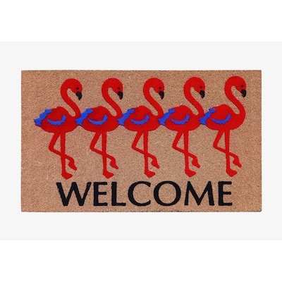 A1HC Natural Coir Entrance Flamingo Door Mats, Non-Slip, Flock Welcome Doormat, Outdoor Coco Coir Door mat 24" X 39"