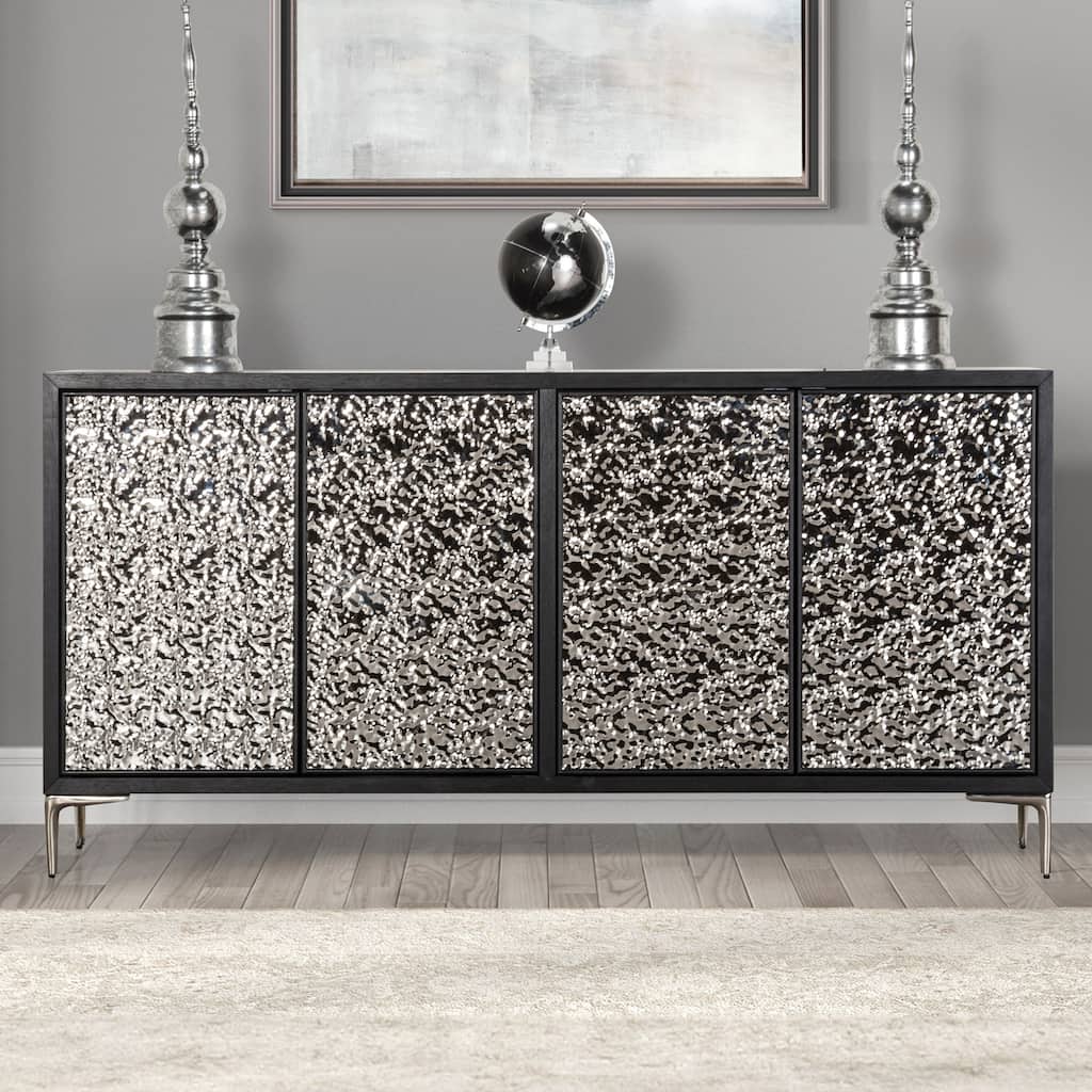 Furniture of America Fable Modern Weathered Black 4-Shelf Dining Server Cabinet with Stainless Steel