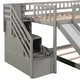 preview thumbnail 6 of 16, Wood Twin Over Twin Low Bunk Bed with Slide, Ladder and Stairs Storage