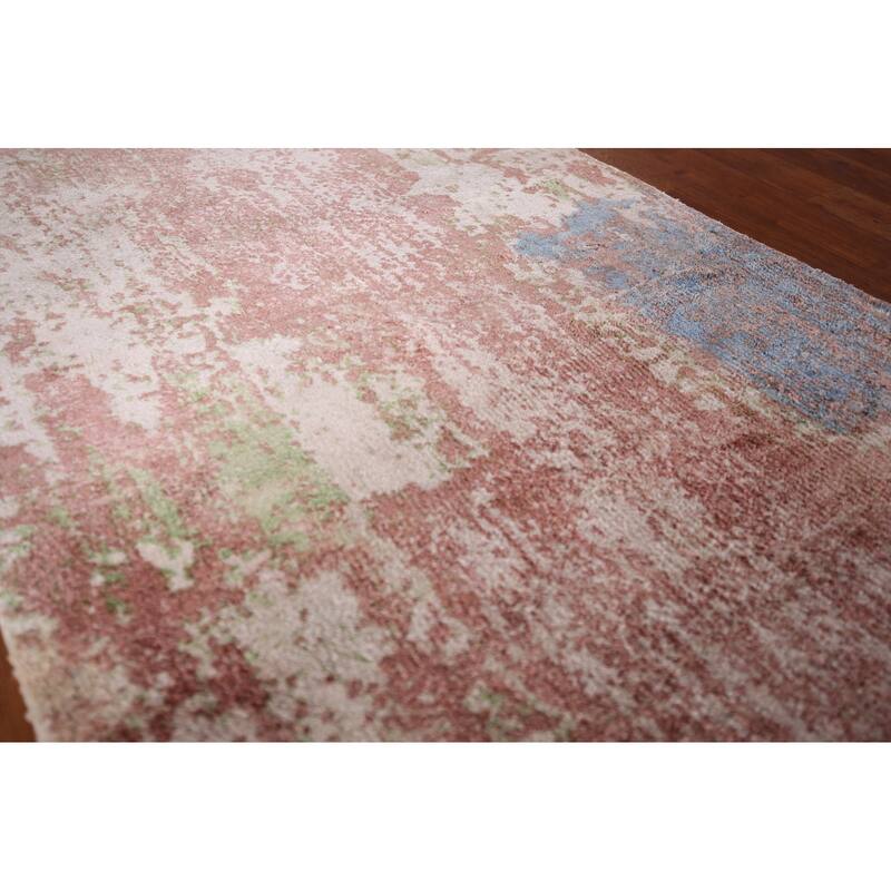 All-Over Abstract Indian Runner Rug Handmade Wool Carpet - 2'8"x 9'9"