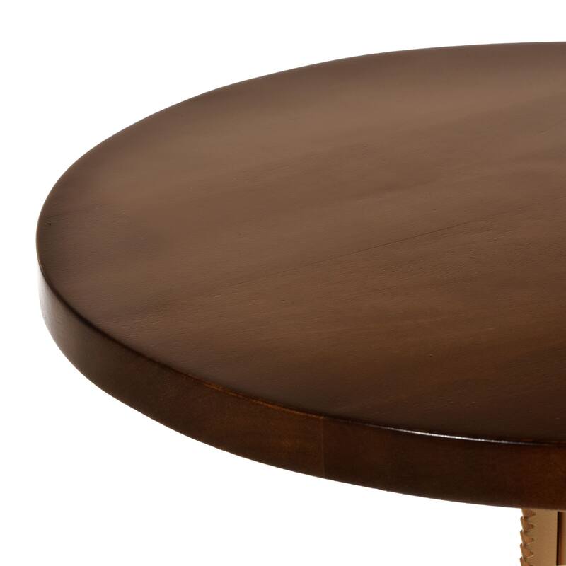 19" Brown and Gold Adjustable Crank Round Accent Table