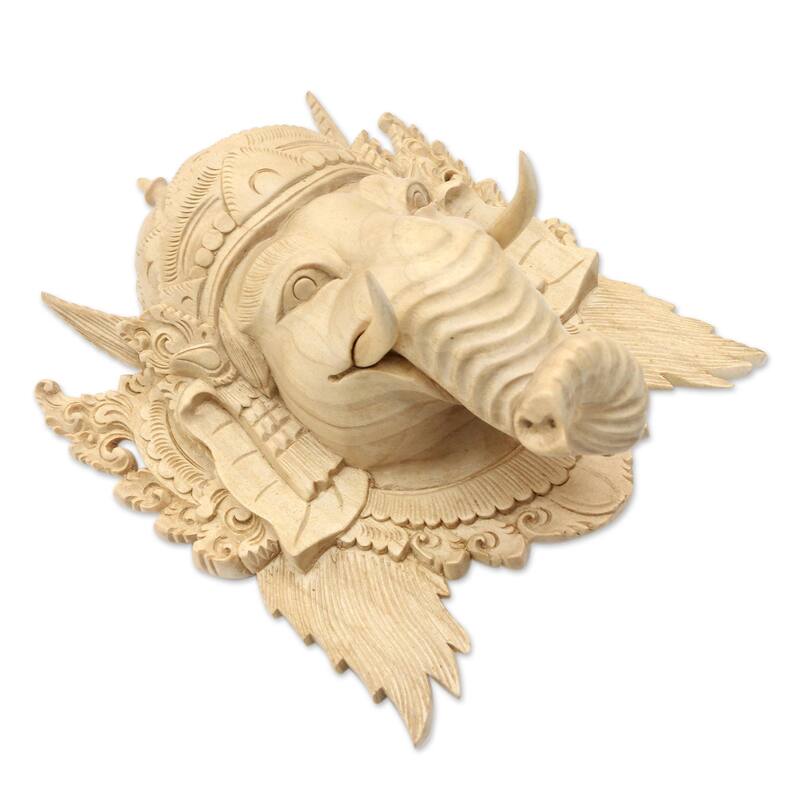 Novica Handmade Ganesha Portrait Wood Mask