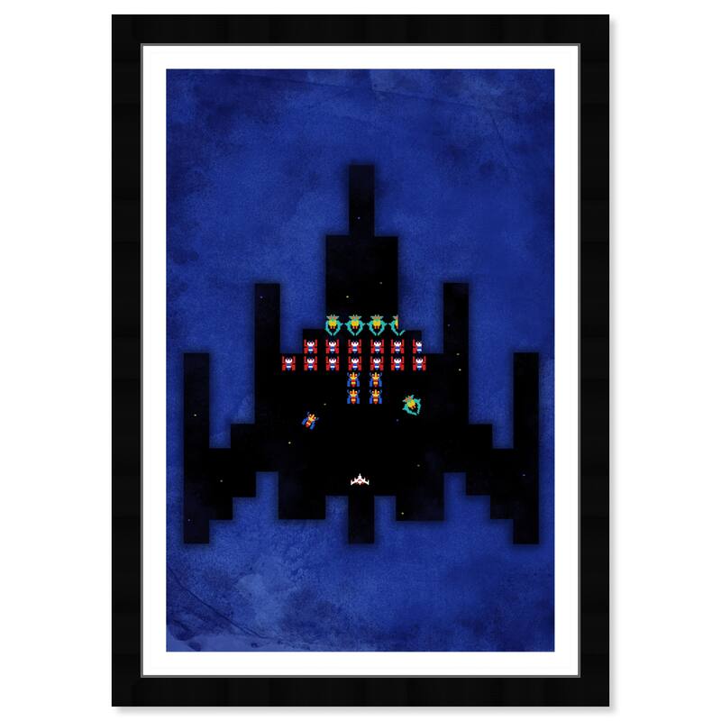 Wynwood Studio 'Retro Arcade Game' Entertainment and Hobbies Blue Wall Art Framed Print