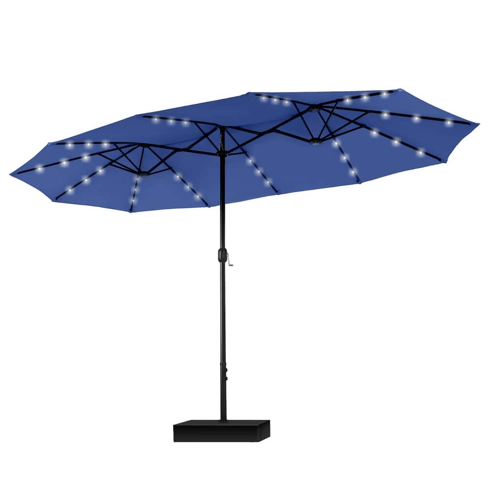 15ft Patio Umbrella Double-Sided Outdoor Extra Large Crank Lift Umbrella with Solar Led Lights and Base Included