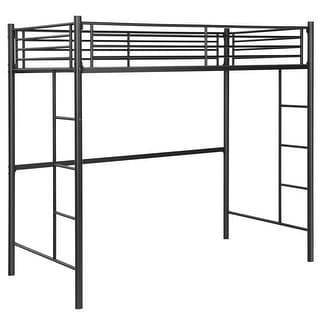 Gymax Twin Metal Loft Bed Frame w/ 2 Ladders Full-length Guardrail