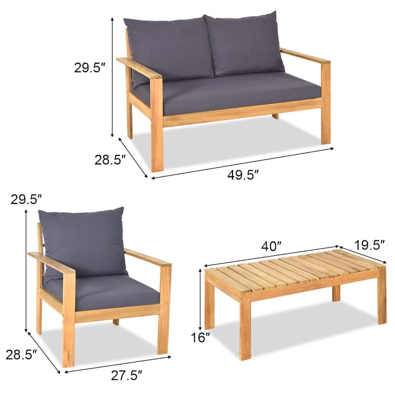 Costway 8PCS Patio Furniture Set Acacia Wood Thick Cushion Loveseat - See Details