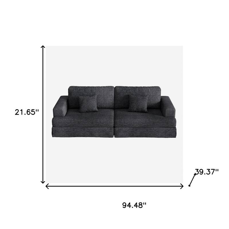 HomeRoots 94" Gray Chenille Modular Stainless Steel Sleeper Sofa With Toss Pillows