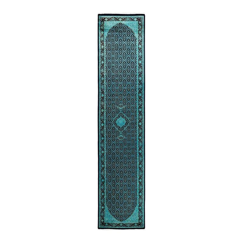 Fine Vibrance, One-of-a-Kind Hand-Knotted Runner Rug - Black, 2' 7" x 12' 2" - 2' 7" x 12' 2"