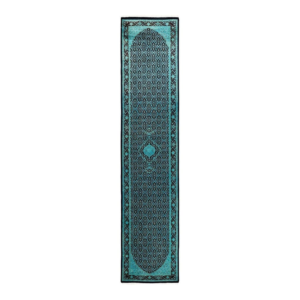 Fine Vibrance, One-of-a-Kind Hand-Knotted Runner Rug - Black, 2' 7" x 12' 2" - 2' 7" x 12' 2"